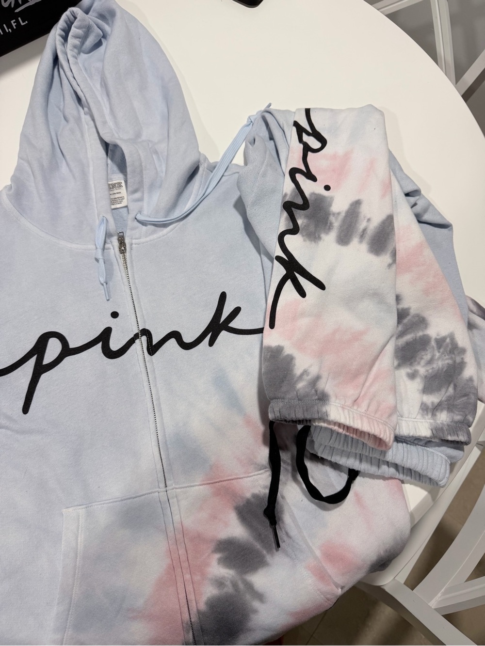 PINK Victoria's Secret Pastel Tie-Dye Zip Hoodie in Light Blue, Pink & Gray